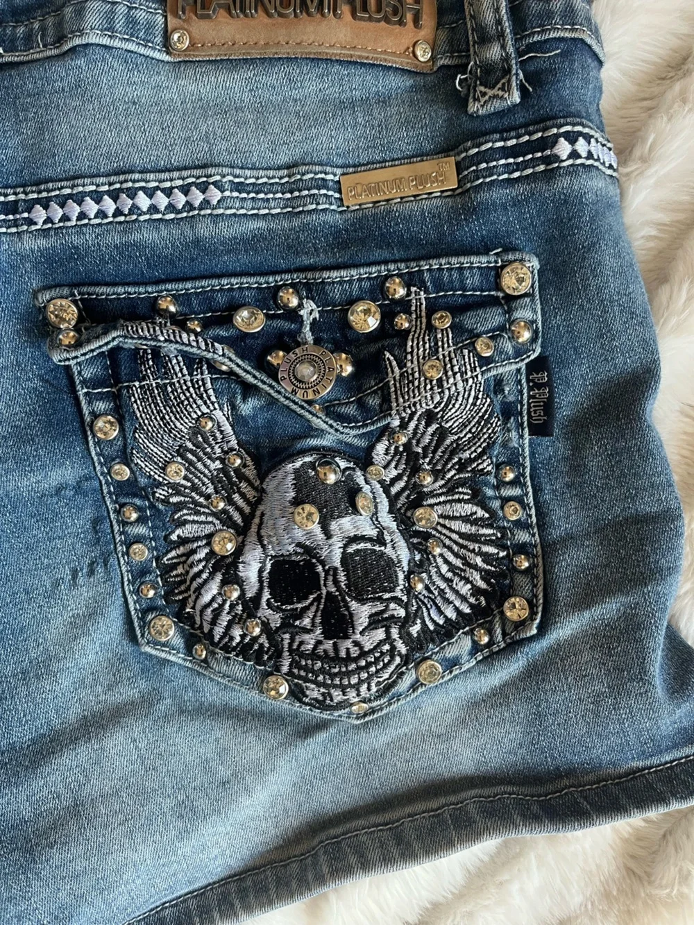Platinum Plush Bedazzled Jean shorts
